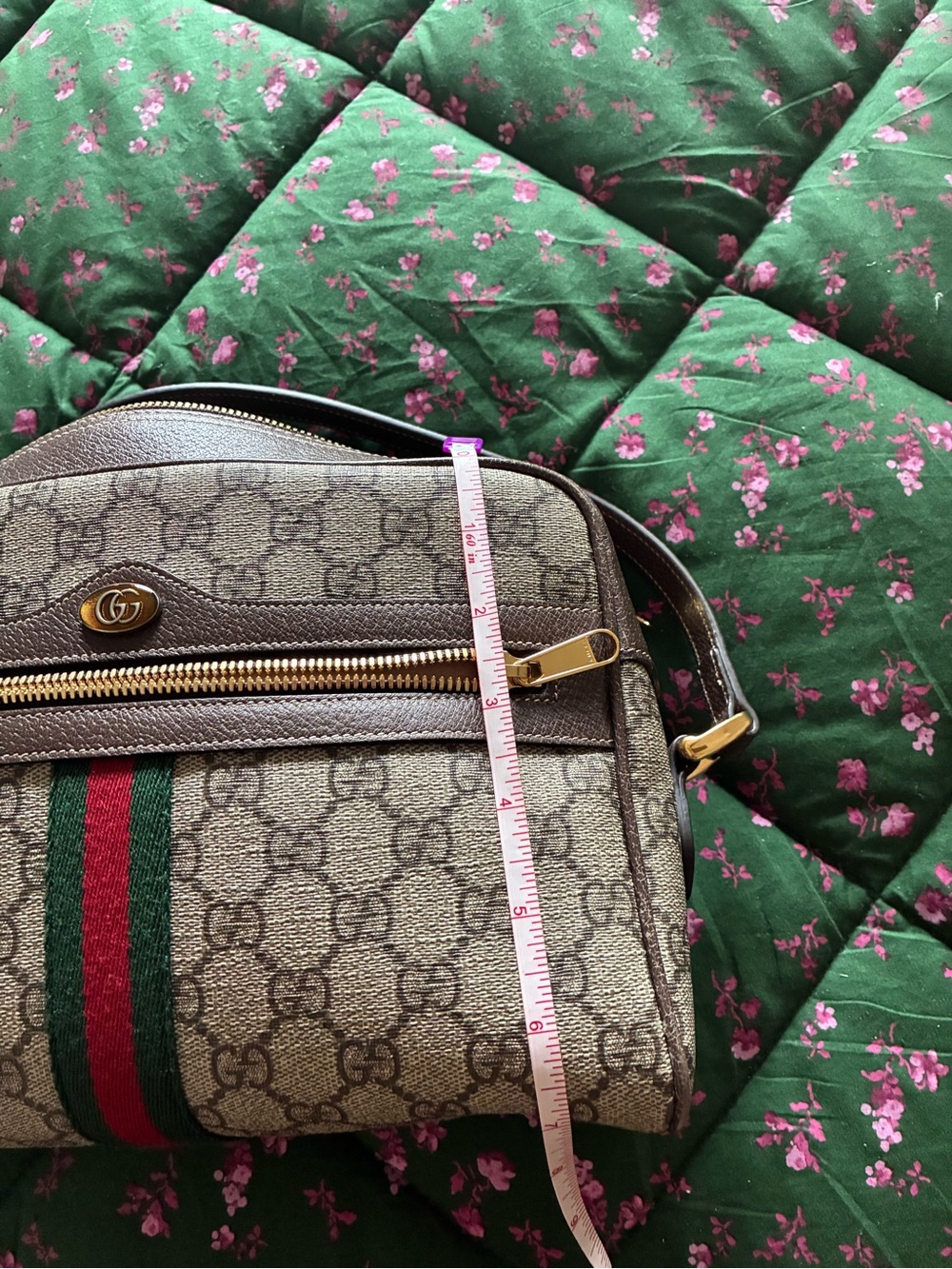 Gucci Brown GG Supreme Canvas Crossbody with Green-Red Web Stripe - Picture 15 of 16
